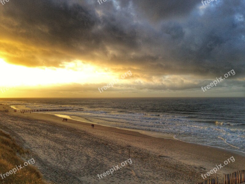 Beach Sunset Sand Sea Zeeland