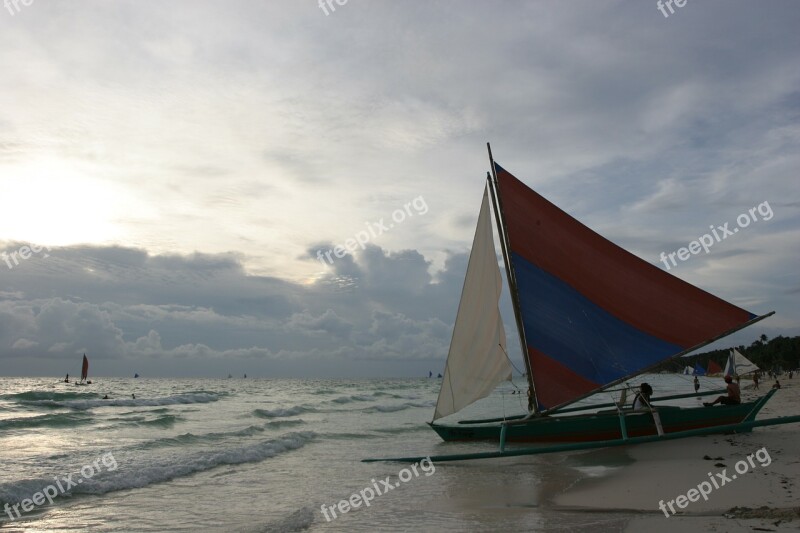 Boracay Beach Beach Sea Sunset Whet Is The Only Boat