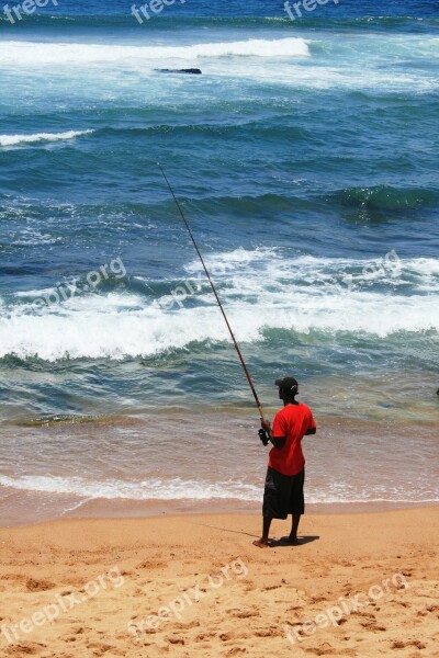 Fisherman Man Fishing Alone Beach