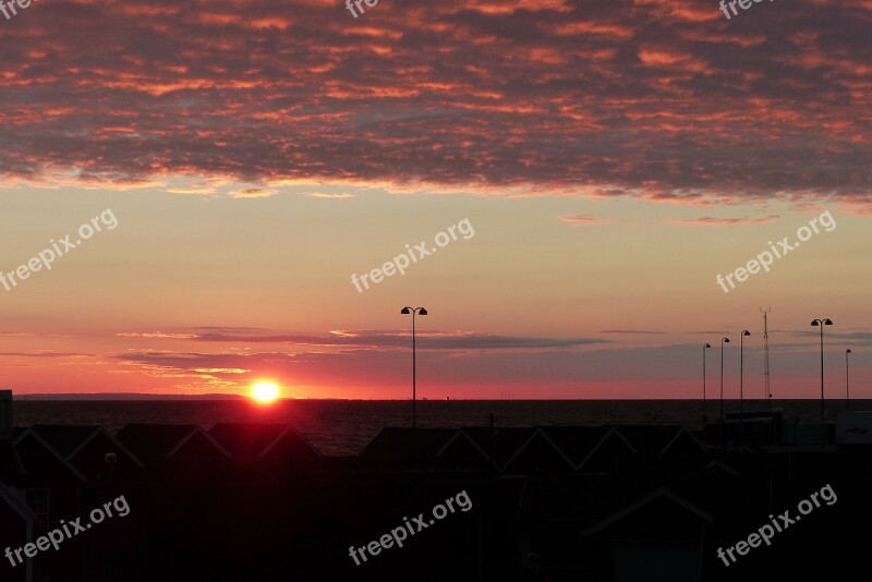 Sunset Backlighting Red Sky Sea