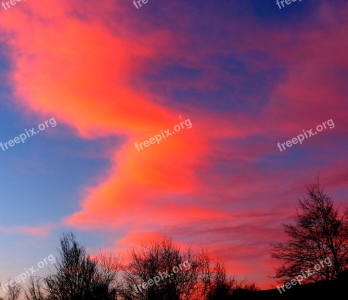 Sunrise Morgenrot Skies Moon Crescent