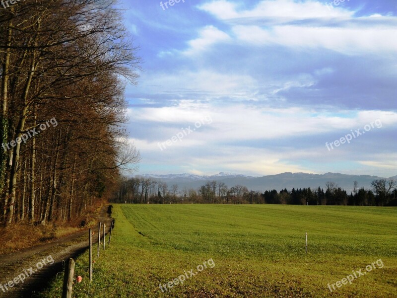 Landscape Sky Clouds Away Meadow