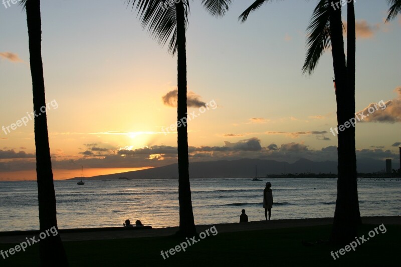 Hawaii Waikiki Honolulu Beach Evening