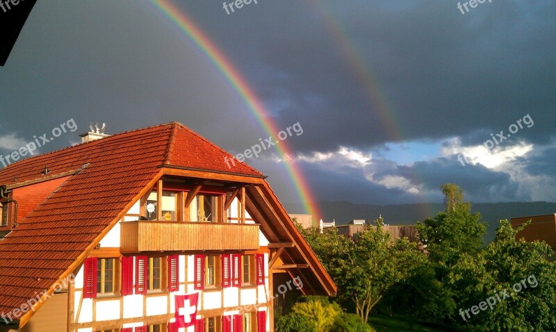 Rainbow Fachwerkhaus Weather Nature Mood