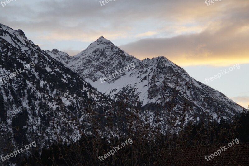 Allgäu Alpine Mountains Abendstimmung Red Top