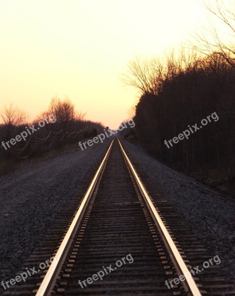 Rail Road Tracks Sunset Railway Transportation Rails