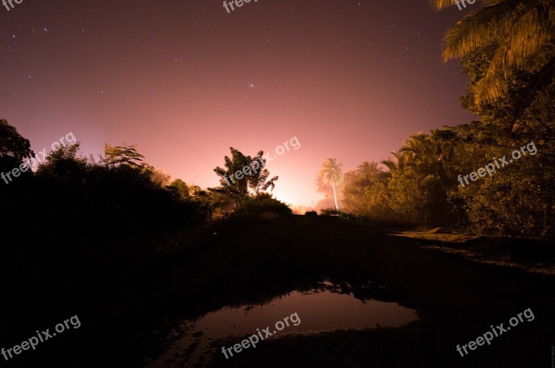 Night Sky Lights Night Orange Long Exposure