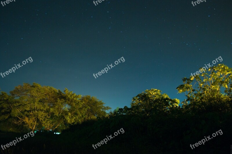 Night Sky Lights Night Blue Long Exposure