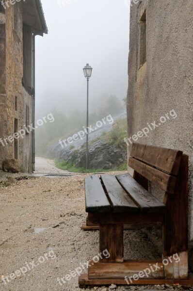 Bench Glimpse Fog Solitude Mountain