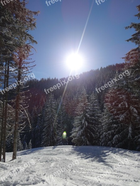 Sun Rays Landscape Snow Winter Mountain