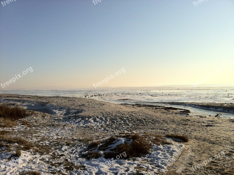 Winter Frozen Snow Water Blue Sky