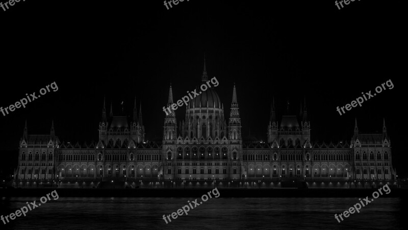 Parliament Hungary Wb Black At Night