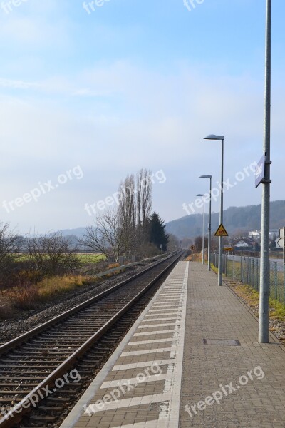 Platform Railway Station Sun Sky Blue