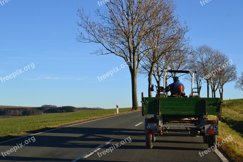 Tractor Sky Blue Village Trees