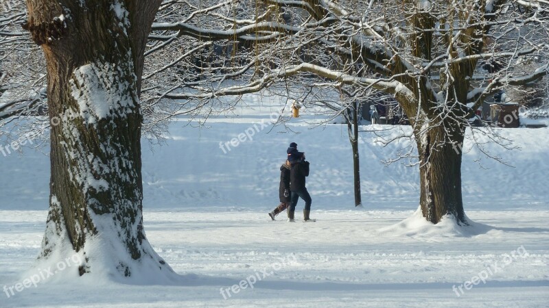 Park Family Snow Covered Outside Winter