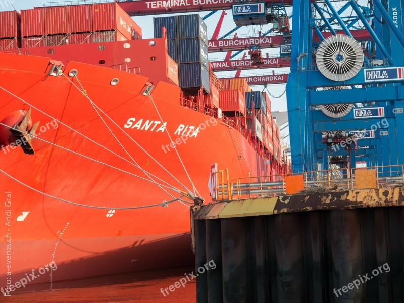 Port Ship Hamburg Port Cranes Freighter