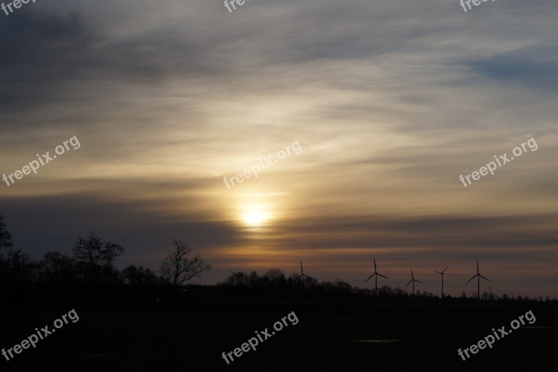 Sunset Abendstimmung Romantic Sky Wind Turbines