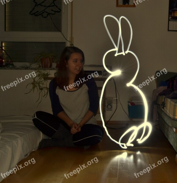 Lightpainting Hare Shining Light Free Photos