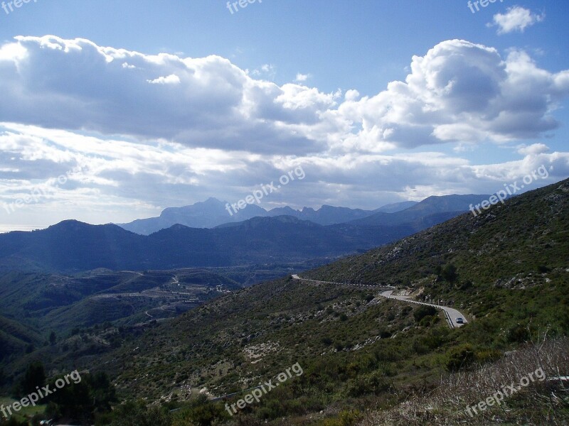 Spanish Mountain Road Mountain Road View Vista Clouds