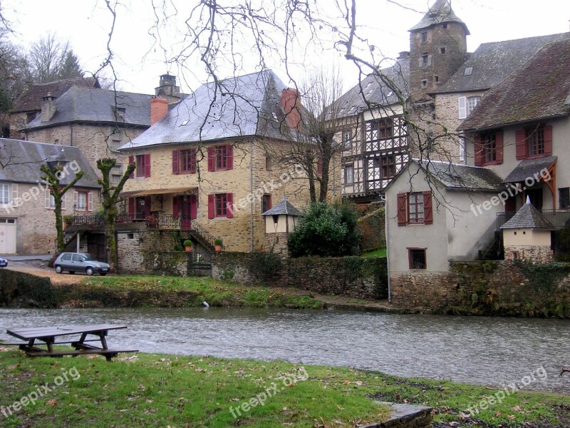 River Frontage Medieval Houses France Riverside Ancient