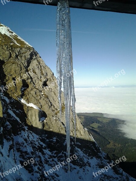 Icicle Ice Winter Mountains Sea Of Fog