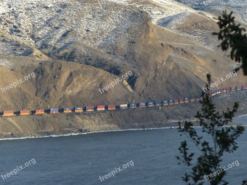 Freight Train Train Transportation Kamloops Lake British Columbia