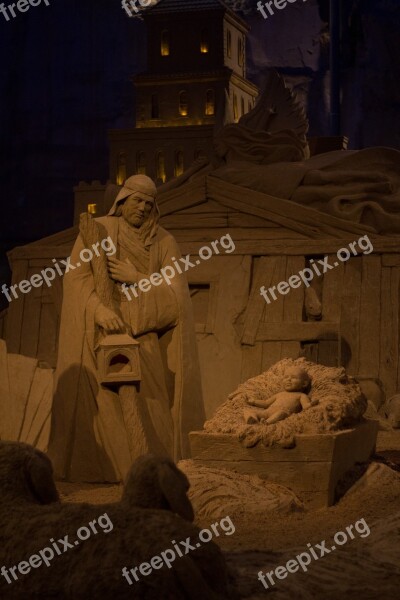 Sand Sand Sculpture Jesus Manger Christmas