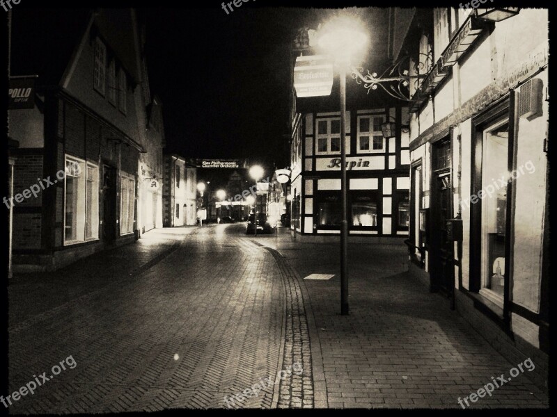 Quakenbrück Germany Historic Center Evening Black And White Illuminated