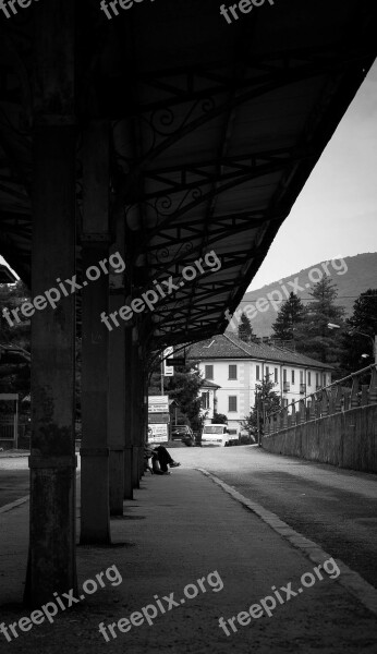 Old Railway Station Bus Station Buses Sidewalk Stop