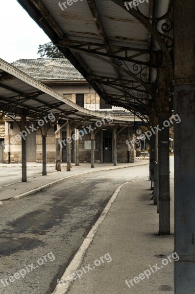 Old Railway Station Bus Station Buses Sidewalk Stop