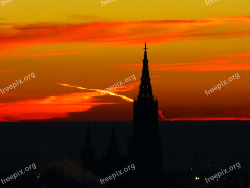 Sunrise Ulm Ulm Cathedral Sky Beautiful