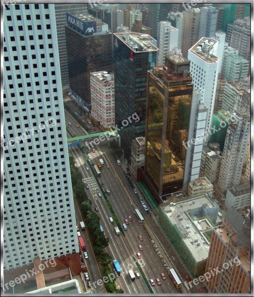 Metal Frame Window Hong Kong Big City Skyscrapers