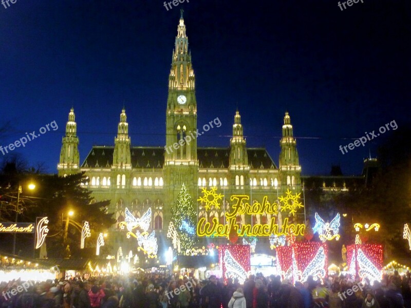 Christmas Market Vienna Town Hall Lights Night Photograph