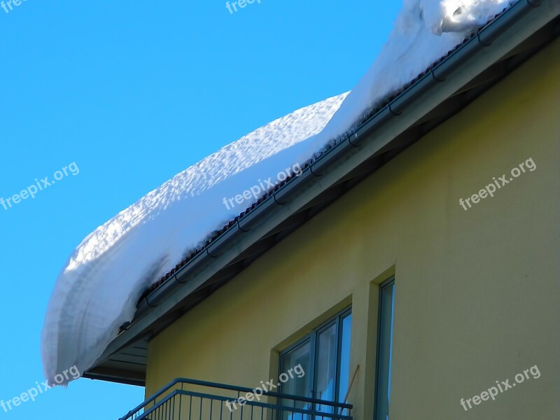 Snow Winter House Building On The Roof