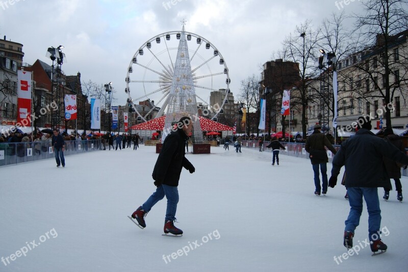 Ice Skating Skating Slopes Ferris Wheel Brussels Christmas Market