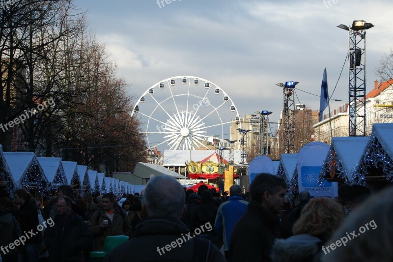 Christmas Market Ferris Wheel People Brussels Light