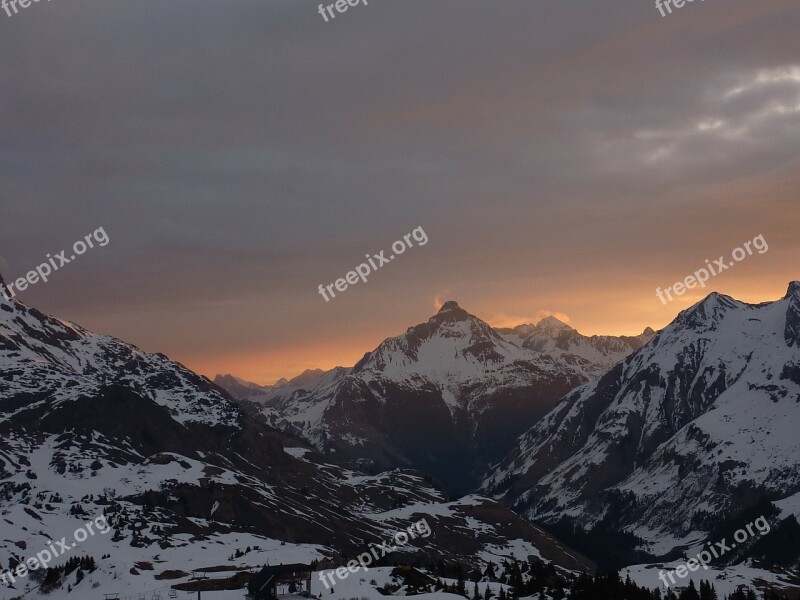 Mountain Kriegerhorn Lech Am Arlberg Snow Sunrise