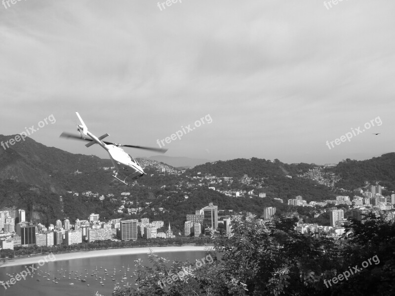 Helicopter Black And White Landscape Mar Orla