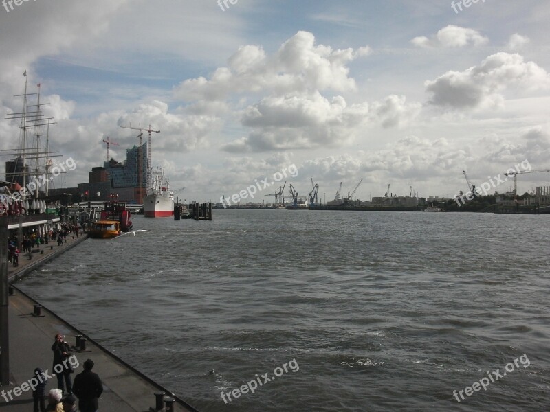 Hamburg Port Water Clouds Free Photos