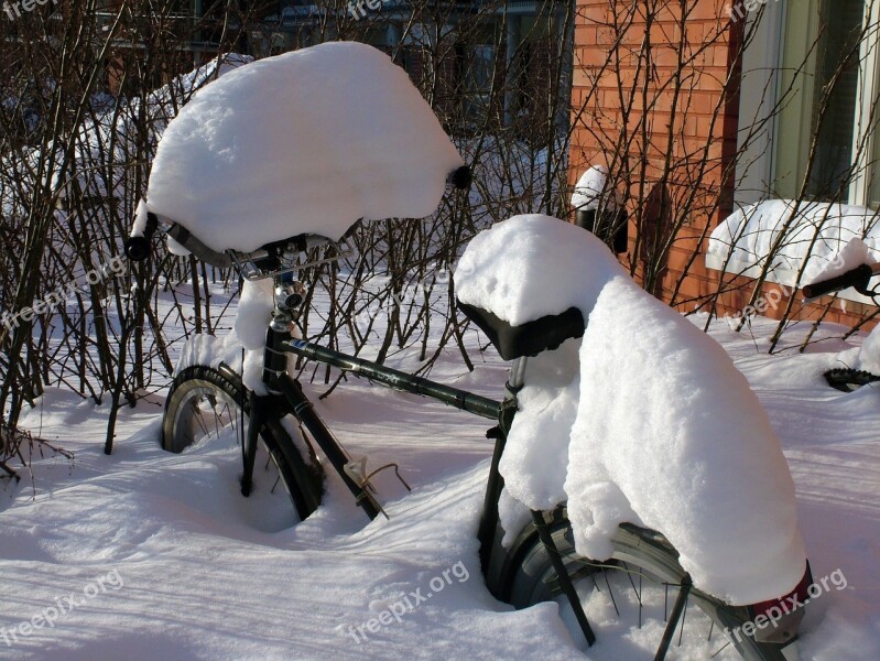 Bicycle Snow Cover Winter Free Photos