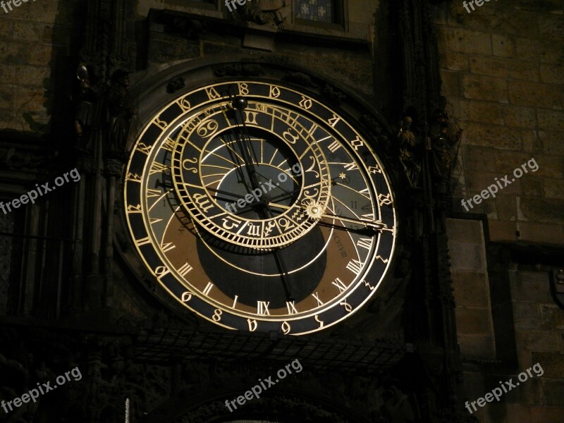 Clock Night Prague Czech Republic The Town Hall