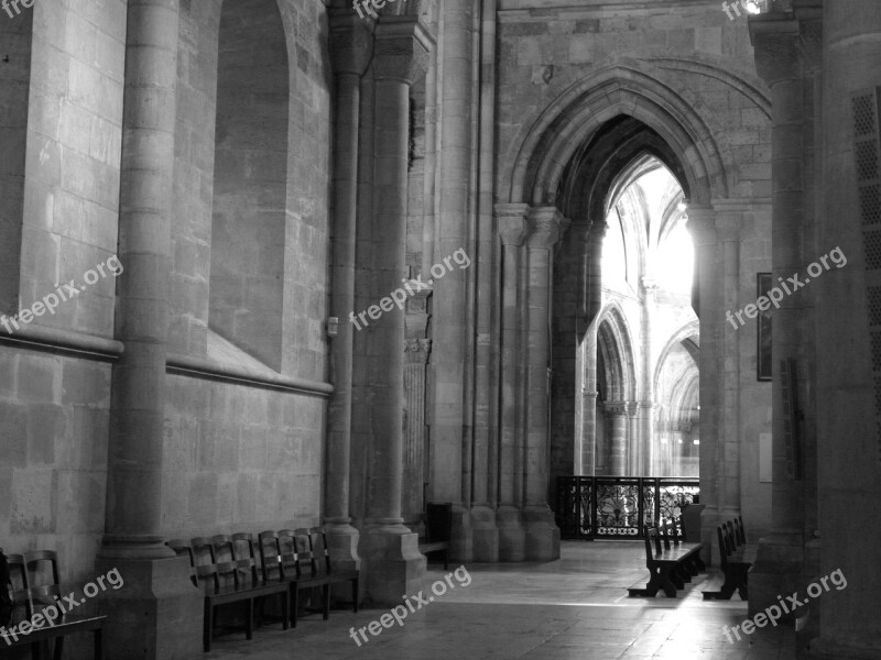 Portugal Church Black And White Arches Cathedral Hallway