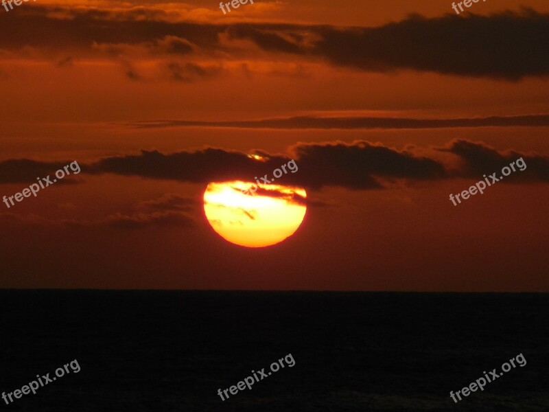 Sunset Sea Clouds Sky Skies