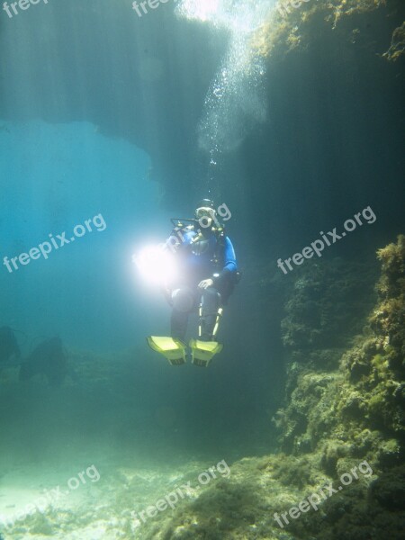 Divers Underwater Malta Mittelmeehr Grotto