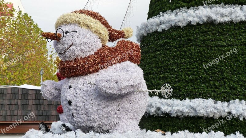 Snowman Decorated Christmas Red Cap Christmas Time