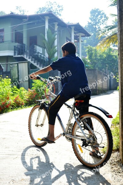 Bicycle Boy Morning Back Light Road