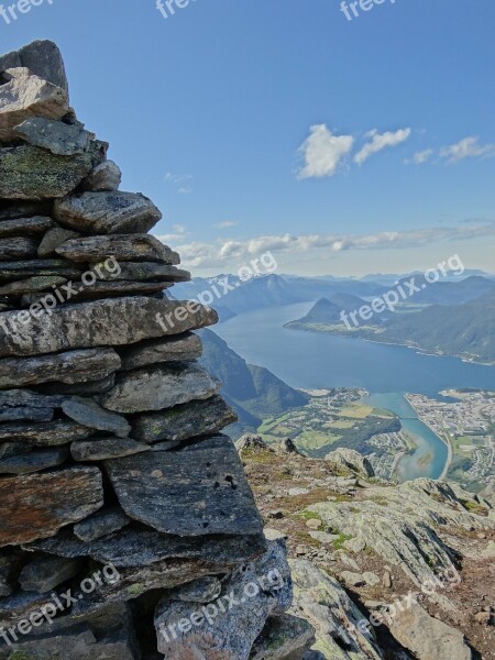 Mountain Nature Hiking Milestone Fjord