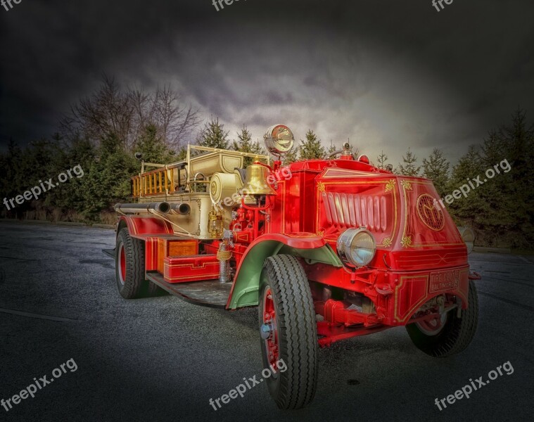 Fire Engine Truck Hdr Vintage Classic