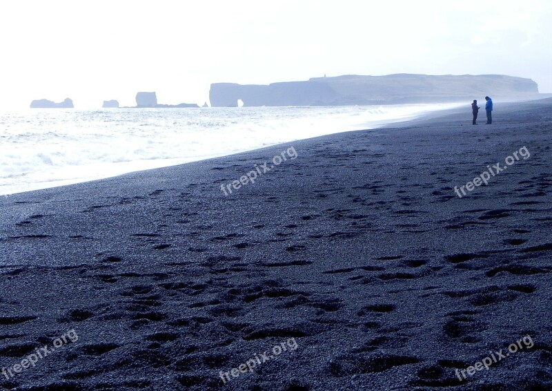 Iceland Black Beach Stones Mood Blue