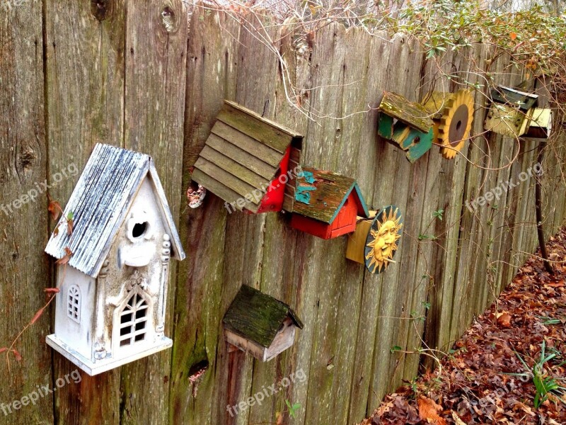 Birdhouse Fence Antique Rustic Backyard